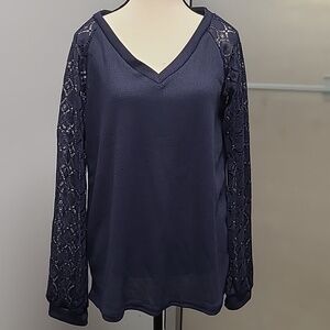 Unbranded Size M Navy Blue Waffle Knit Longsleeve Top